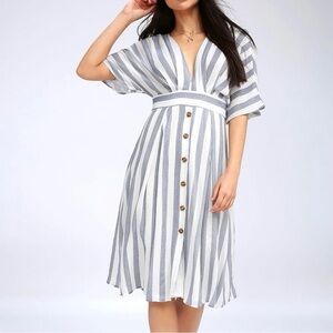 Lulu's Blue and White Striped Midi Dress